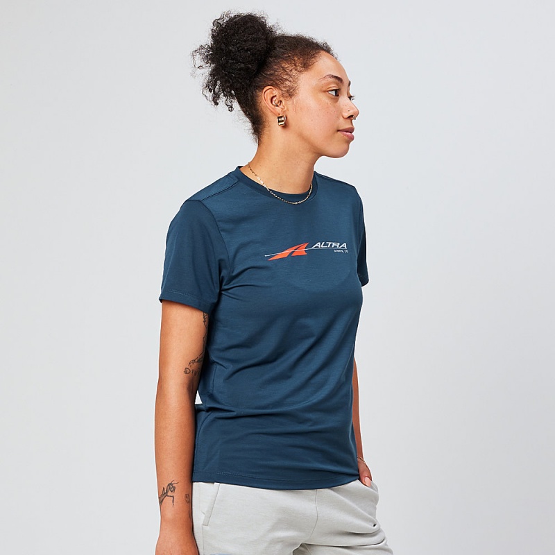 Altra EVERYDAY PERFORMANCE SHORT SLEEVE T-Shirt Damen Navy | Deutschland AL2018C72