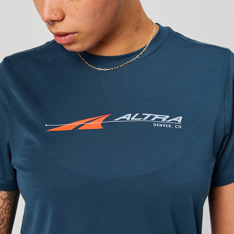 Altra EVERYDAY PERFORMANCE SHORT SLEEVE T-Shirt Damen Navy | Deutschland AL2018C72