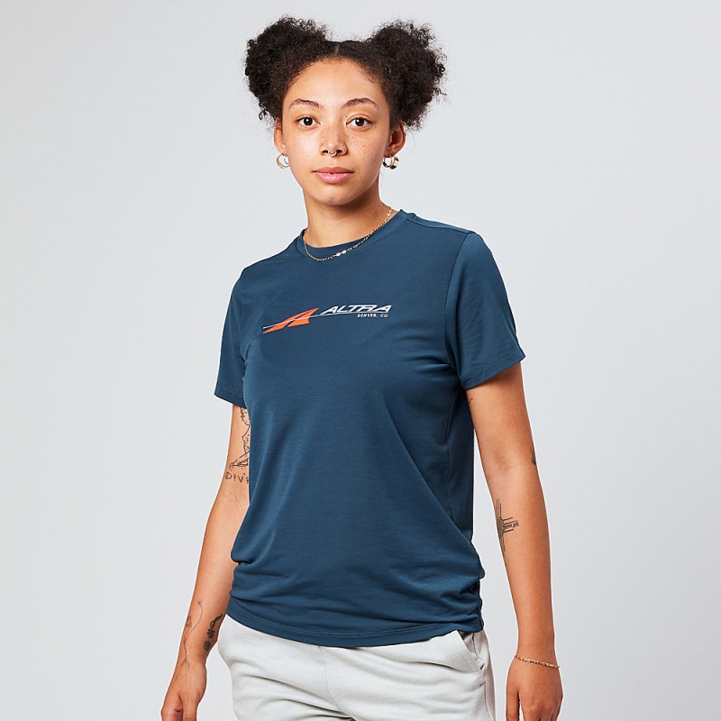 Altra EVERYDAY PERFORMANCE SHORT SLEEVE T-Shirt Damen Navy | Deutschland AL2018C72